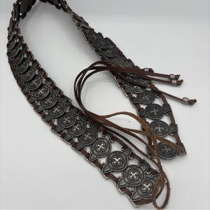 Americana Western Women Belt Size L Brown Leather Silver Concho Adjustable